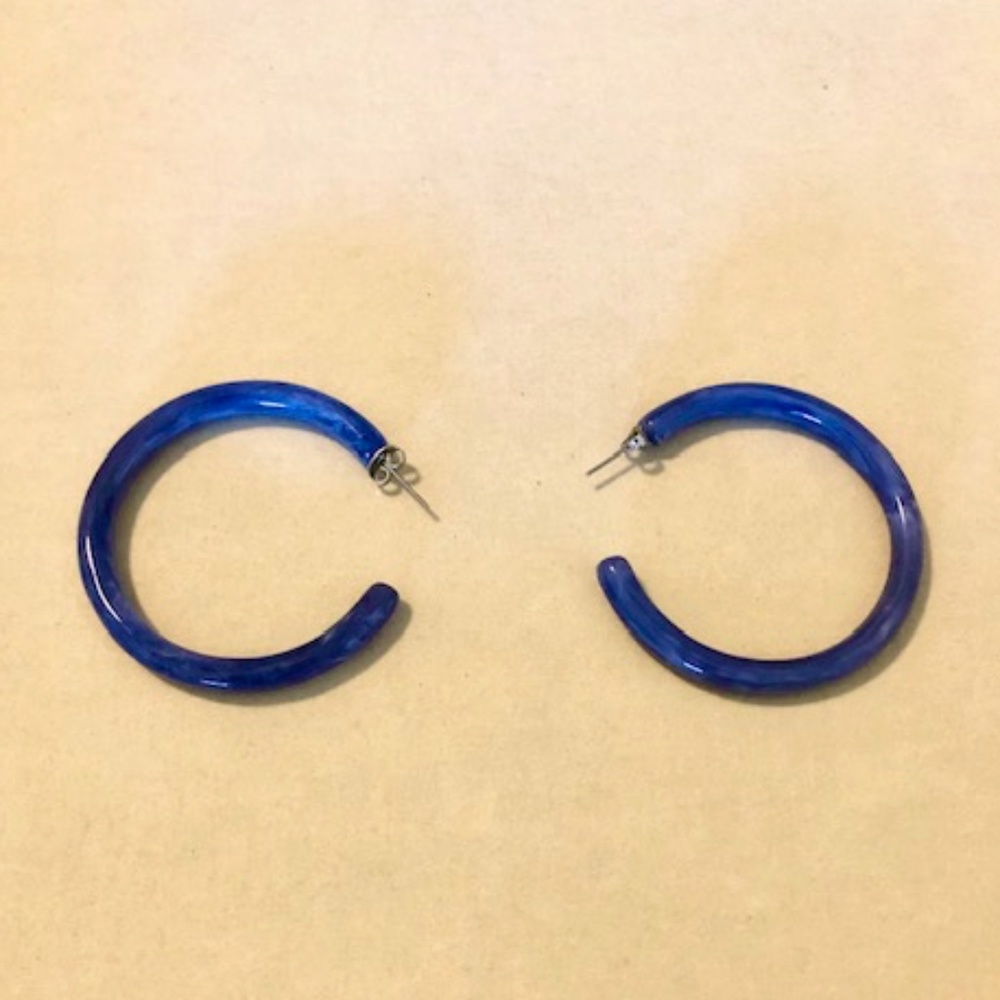 Chunky Resin Hoop Earrings, Blue, Like New